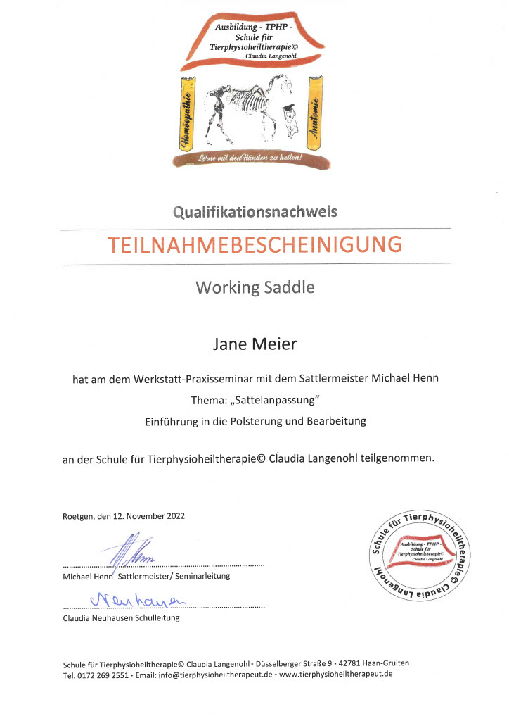 Zertifikat Working Sattle